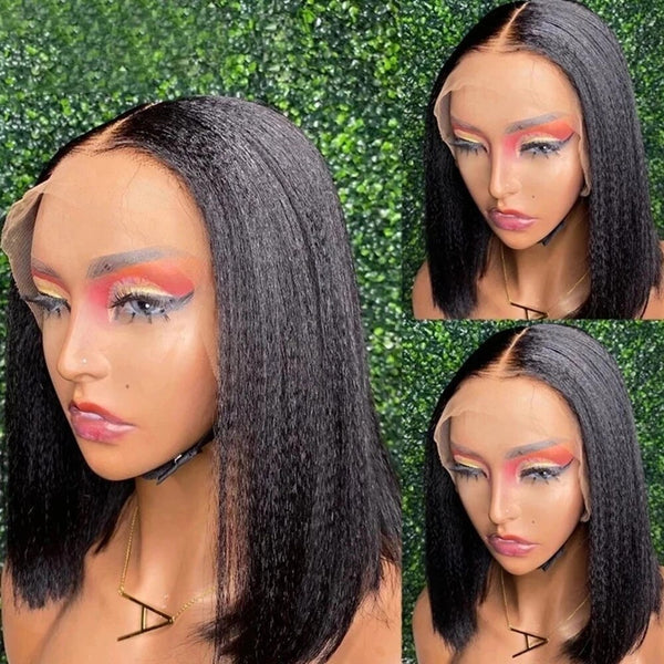 Light Yaki Lace Front Short Cut Wigs For Black Women Synthetic Kanekalon Hair Middle Part Lace Anime Wig Natural Hair Wig