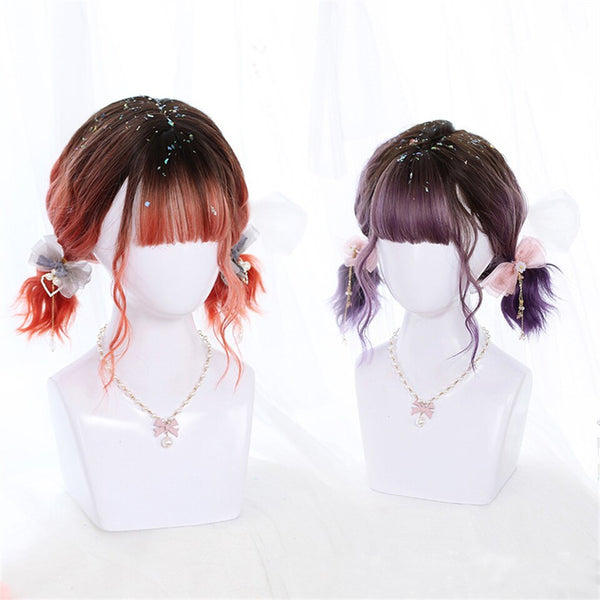 AS     Ronpa Danganronpa Enoshima Junko Cosplay Wig Pink Long Wavy with Ponytail Clip Heat Resistant Wigs+ Bear Hairpins