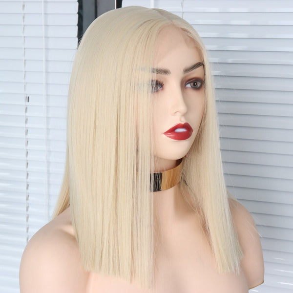 Short Bob Wig Synthetic Lace Front Wig Heat Resistant Middle Part Blonde Wig Cosplay Party Daily Synthetic Wig Temperature Fibre