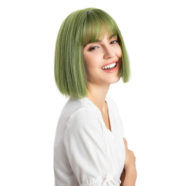 Kurze Bob-Perücke, synthetisches glattes Haar, grün, Cosplay-Perücke für Frauen, hitzebeständige Faser, täglich, falsche Perücken, Himecut-Perücken