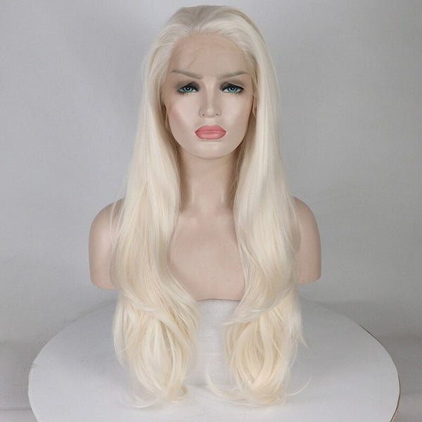 Blonde Perücke, Körperwelle, synthetische Lace-Front-Perücken, lange, lockere, gewellte, kleberlose, hitzebeständige Faserhaar-Perücke für Frauen, Cosplay-Perücken