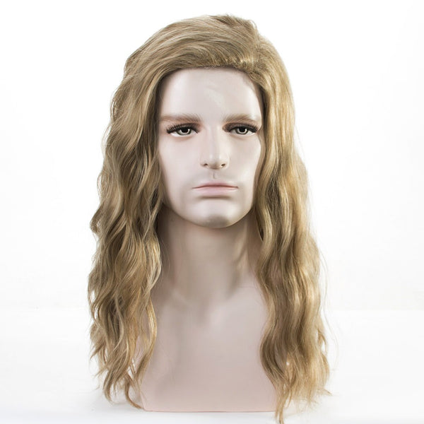 Men's Long Brown Wavy Synthetic Wig Heat Resistant Fiber For Male Party Cosplay Use Machine Made Wig