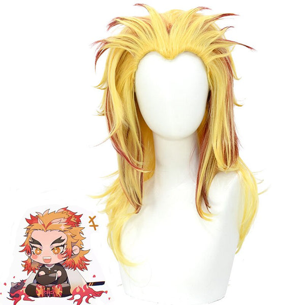 Synthetic Anime Demon Slayer Rengoku Kyoujurou Cosplay Wig Kimetsu no Yaiba Yellow Gradient Red Easy To Style Hair