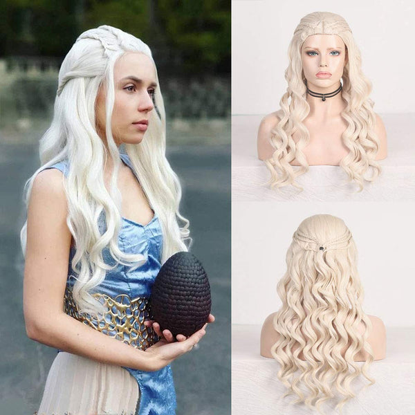 Long Wavy Platinum Blonde Synthetic Wigs for Women Girls 150% Density None Lace Wig Glueless Middle Part Synthetic Hair