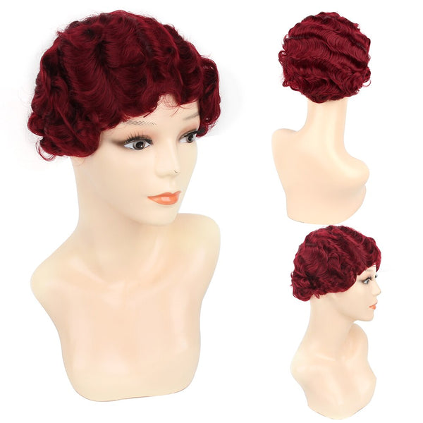 LiangMo Short Finger Wave Wig Short Wigs Pixie Wigs for Women Wig Black Blonde Red Golden Brown Pink Cosplay Wigs for Party