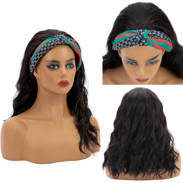 Gres Afro Natürliche Wellen Perücken für Frauen Stirnband Perücke Synthetisches Schwarzes Haar Hochtemperaturfaser Pelucas für Cosplay
