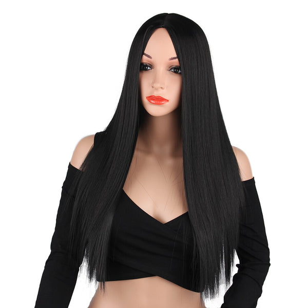 LiangMo Long  Straight Wig High Temperature Fiber Synthetic Wig Black mix Blue Blonde Hair Extension Wigs Cosplay for Party