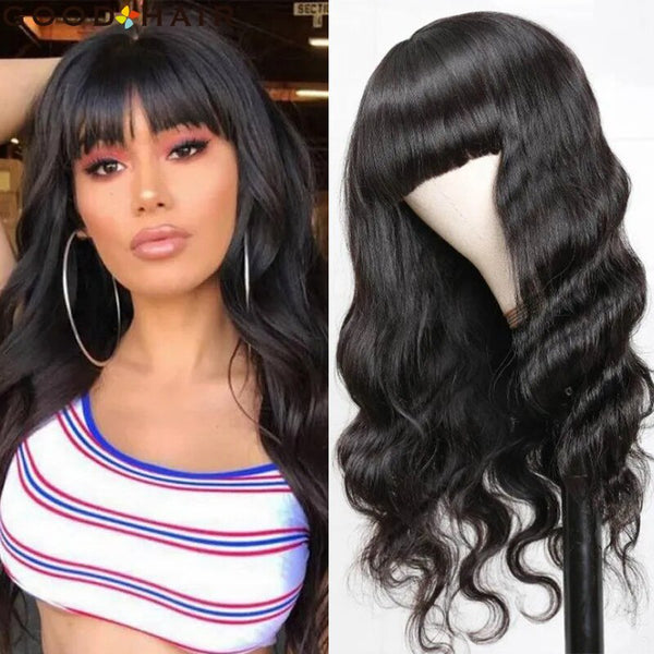 Wig With Bangs Human Hair Wigs Body Wave For Black Women Brazilian Cosplay Full Machine Made Natural Wave Hair Wig GOOD HAIR