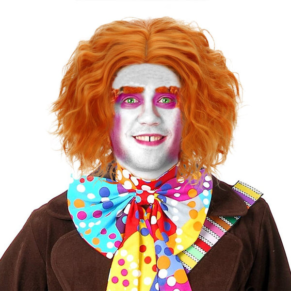 Short Orange Wavy Mad Hatterer Cosplay Wig-Curly Synthetic Anime Movie Hair Wigs for Party Halloween