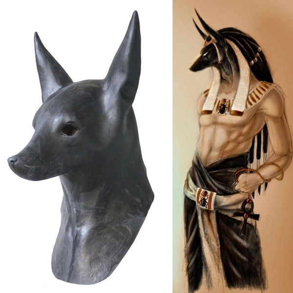 Ancient Egyptian Myths Death Anubis Wolf Face Mask Latex Helmet Halloween Masks for Adult Retro Egypt Pharaoh Hat