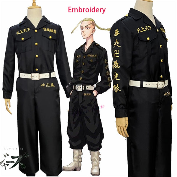 Tokyo Cosplay Revengers Black Shirt Pants Embroidery Uniform Wig Anime Cosplay Costume Halloween Party Outfit For Women Men