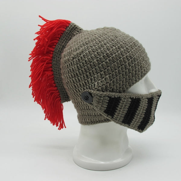 New Winter Handmade Funny Hats Cool Red Tassel Roman Knight Helmet Mask Beanies Cosplay Caps Men's Women's Gag Party Gifts