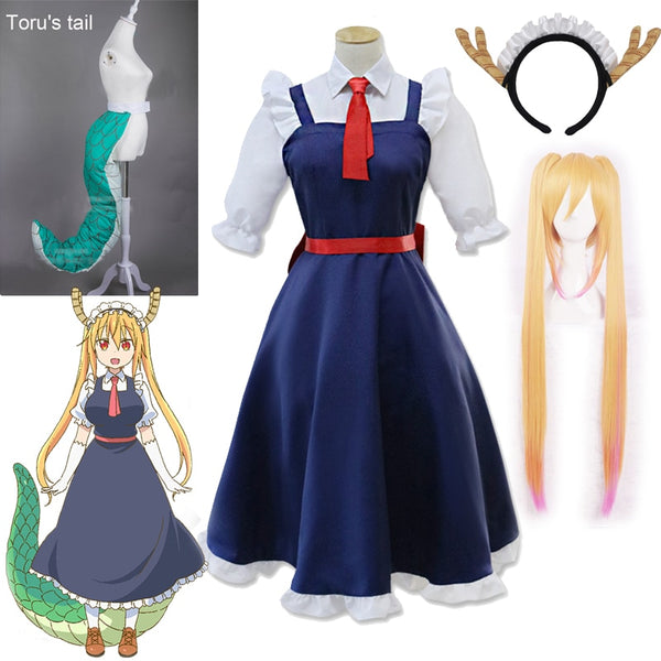 Anime Toru Cosplay Kostüm Miss Kobayashi's Dragon Maid Toru Perücke und Kleid Dragon Tail Zubehör Halloween Karneval Kostüme
