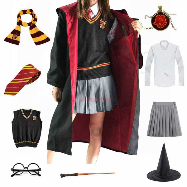 Magic School Uniform For Unisex Kids Adult Green Blue Red Robe Capuche Witch School Scarf Wizard Cap Girls Halloween Costume Kid Costume