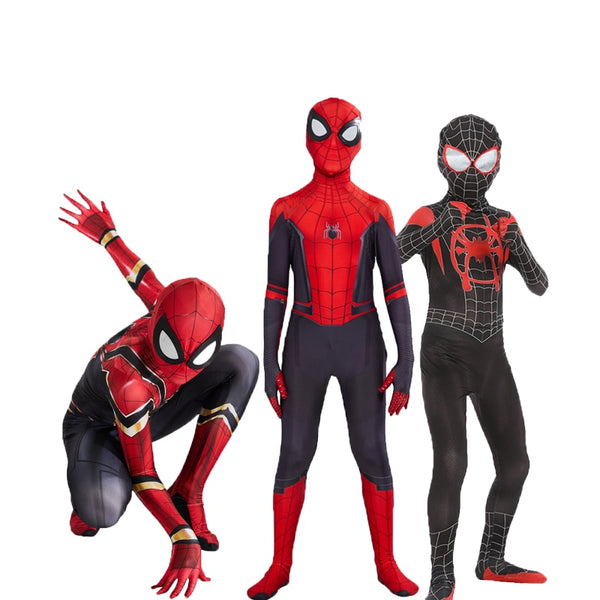 Hochwertiges Spiderman Kostüm Kostüm Erwachsene und Kinder Halloween Kostüm Rot Schwarz Spandex 3D Cosplay Kleidung