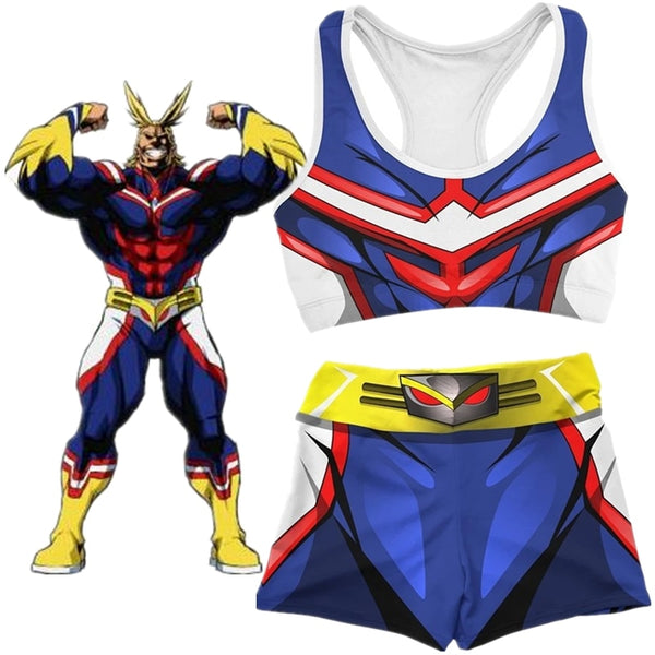 Anime My Hero and Academia Cosplay Costume All Might Gym Sport Workout Running Short Bra Yoga Suit Tracksuit Fitness