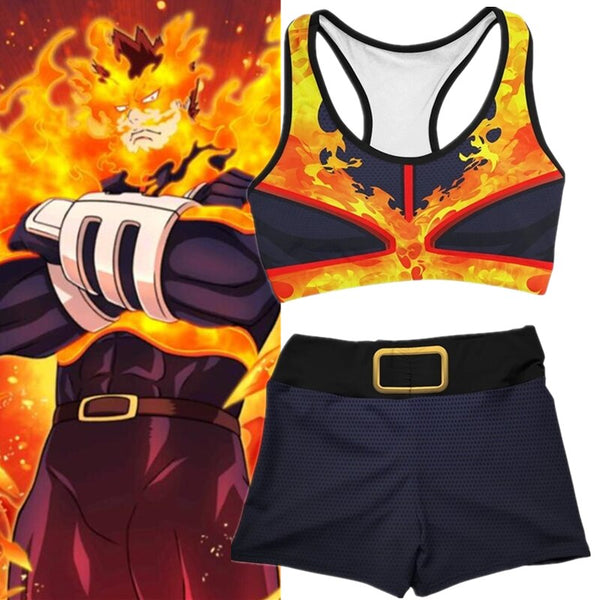 Anime My Hero Academia Cosplay Kostüm Endeavour Gym Sport Workout Running Short Bra Yoga Suit Trainingsanzug Fitness