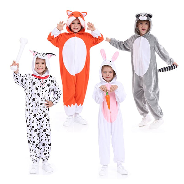 Animal Pajamas Bodysuit Kids Bunny Romper Costume Dalmatian Fox Animals Onesies Carnival Animal Hooded Jumpsuits For Children Kid Costume