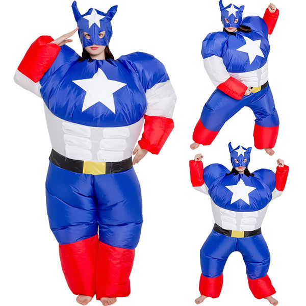 Captain America Aufblasbares Kostüm Cosplay Funny Air Blow Up Anzug Party Kostüm Kostüm Halloween Kostüm für Erwachsene Overall