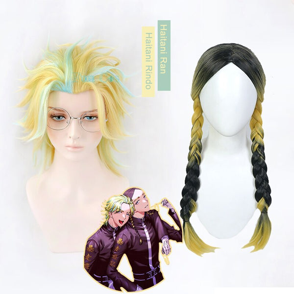 2 style Haitanini Ranan Haitanini Rindodo Wig Tokyos Anime Revengersrs Cosplay Wig Tenjikuku Yellow Green Hair Rokuharara Tandaiai Synthetic Hair