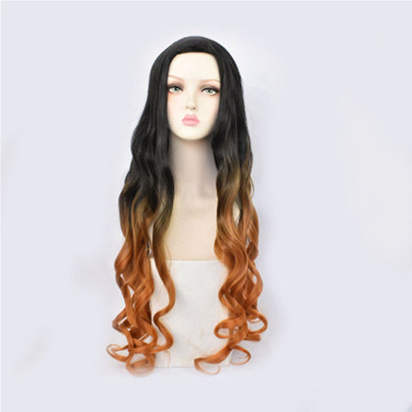 anime Demons S Slayerer and Kimetsusu Yaibaba Kamadodo Nezukoko cos hair long black with orange cosplay Synthetic wigs + Wig Cap