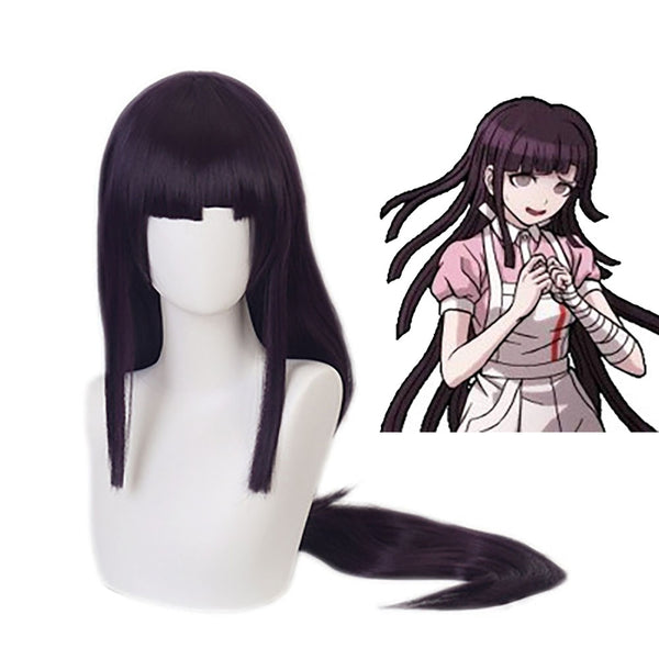 100cm Danganronpa:Trigger Happy Havoc Cosplay Mikan Tsumiki Wigs Long Purple Wavy Heat Resistant Synthetic Hair Wig + Wig Cap