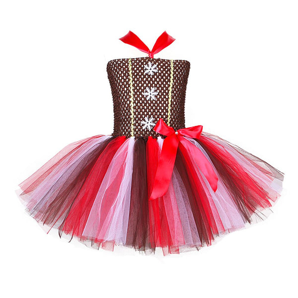1-12years Gingerbread Man Girls Tutu Dress Kid Red Brown Christmas Ginger Bread Costume Child Xmas Snowflake Dress Up Clothes