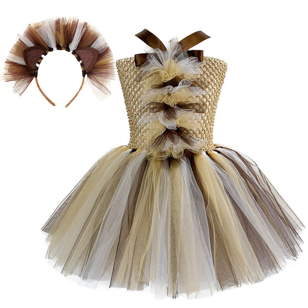 Lion Tutu Dress for Girls Kids Animal Halloween Costumes Cosplay Dresses with Headband Toddler Baby Girl Birthday Outfits 1-12Y