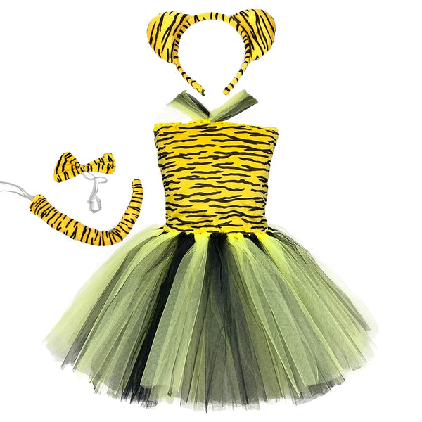 1-14 Jahre Kind Tiger Cosplay Kostüm Mädchen Geburtstag Party Kleid Halloween Tier Dress Up Kleidung für Kind Purim Dschungel Karneval Geschenk