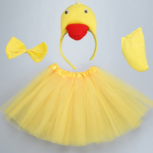 Kids Yellow White Animal Duck Cosplay Animals Costume Headband Tail Skirt Birthday Party Props Halloween Christmas Fancy Dress