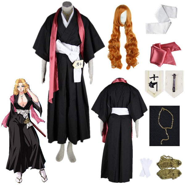 Anime Bleaches Cosplay Mmatsumoto Rangikubbs Black and white kimono Wig Women Suit Cosplay Costume Halloween