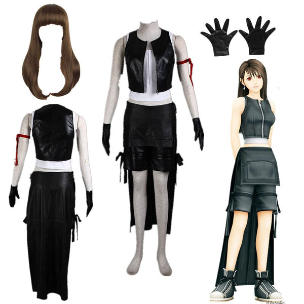 Anime Game Final Cosplay Fantasy VII Cosplay Tifa Lockhart Cosplay Costume Women Black Vest White Skirt Full Set Halloween