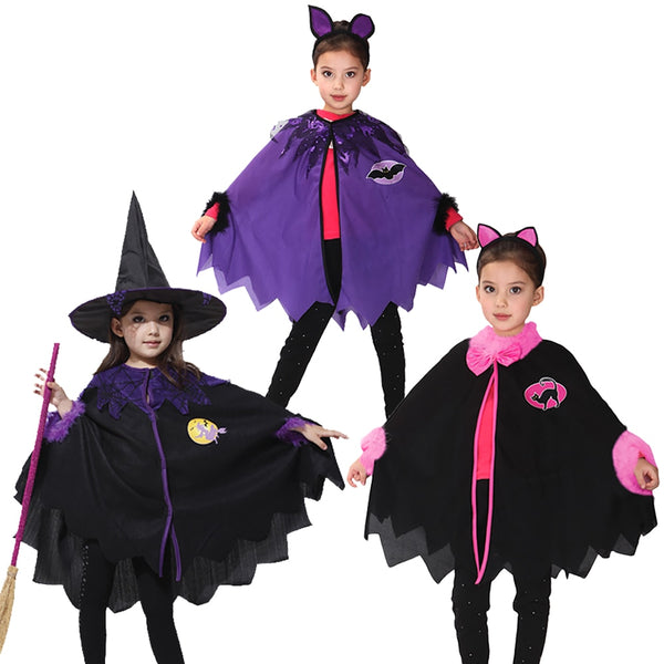 Halloween Party Witch Cloak Gown Robe Cosplay Costumes Coat Cloak Witch Hat Girl Party Costumes for kid Chirstmas
