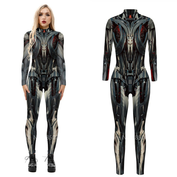Futuristic Technology Halloween Cosplay Costume For Woman Man 3D Print Gear Punk Robot Autobot Jumpsuit Carnival Onesies Outfits