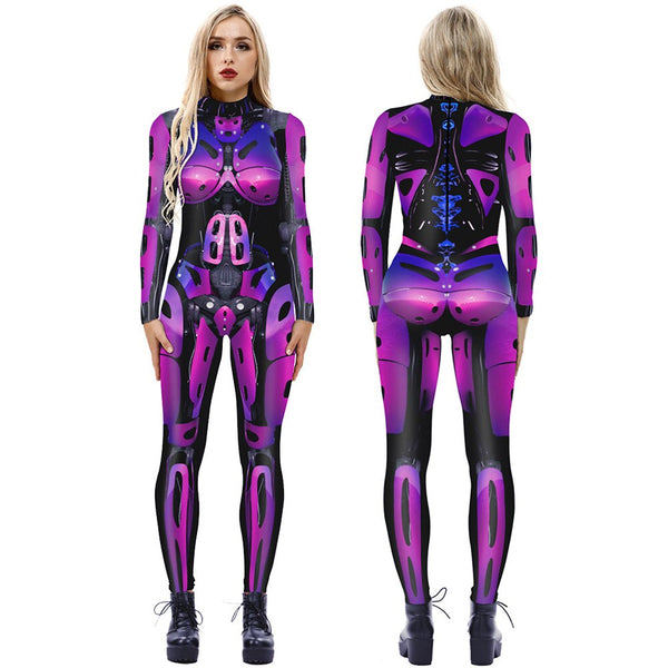 Fashion Women Jumpsuit Robot 3D Print Cosplay Costume Lady Girl Halloween Long Sleeve Tights Skinny Romper Jumpsuit