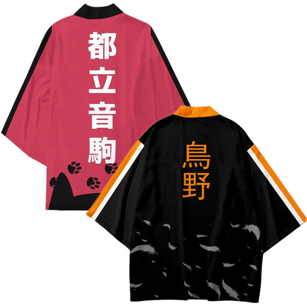 Anime Haikyuu!! Inarizaki Nekoma High School Hinata Shoyo Cosplay Costume Coat Uniform Cloak Tops Kimono Haori Shirt Unisex