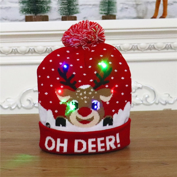 Christmas Hats LED Lights Adult Children's Knitted Christmas Hat Colorful Luminous Knitted Hat Christmas Decoration Gifts