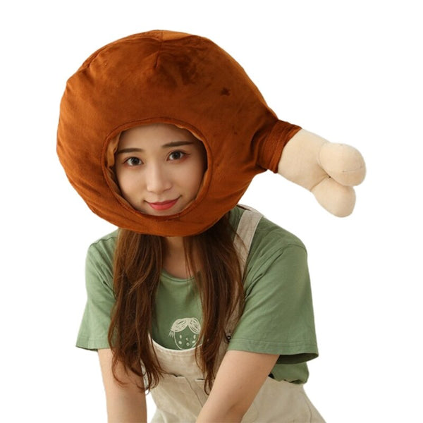 Lovely Cartoon Chicken Leg Plush Hat Adult Kids Funny Stuffed Toys Headgear Soft Warm Earflap Cap Cosplay Party Photo Props
