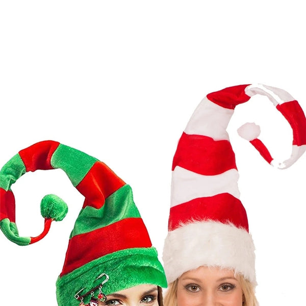 Lange gestreifte Weihnachtsmütze Kinder Erwachsene Filz Plüschhüte Lustige Partyhüte Filz Plüsch Weihnachtsmützen Weihnachtsfeier Zubehör