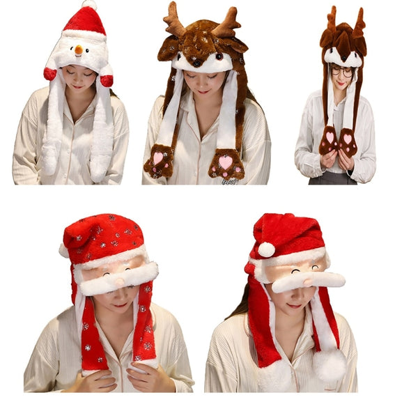 Weihnachtsplüschmütze, Puppe, Kpop-Kappe mit Ohren, bewegen, springen, Weihnachtsmann, Elch, Schneemann, Sachen, Hüte, Häschen, Ohr, bewegliches Geschenk für erwachsene Kinder