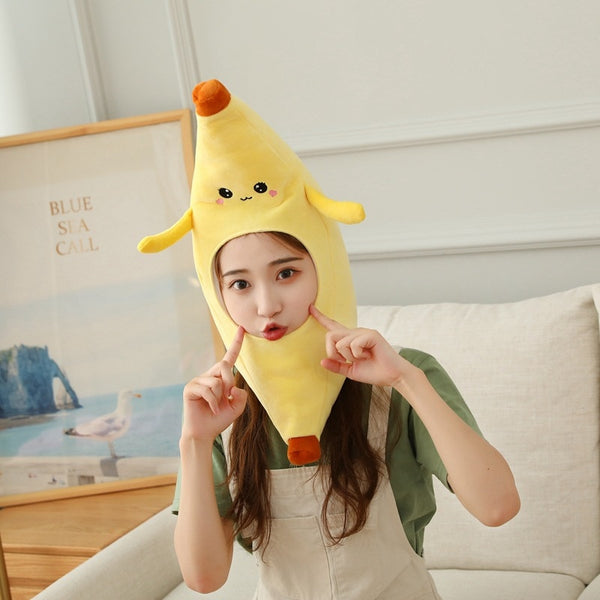 Unique kawaii banana frog plush Hat funny cool things bunny rabbit ears accessories for kids birthday party
