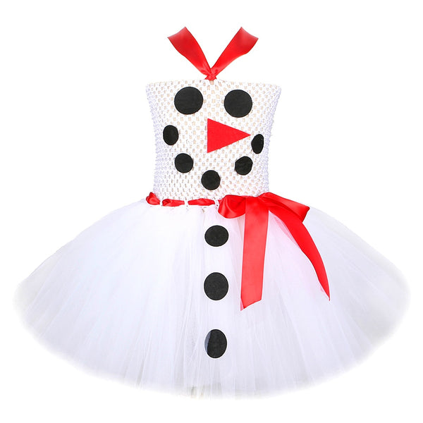 Cute Cartoon Snowman Tutu Dress Baby Girls Christmas Holiday Costume For Kids Princess Dresses Tulle Dresses Children Clothing