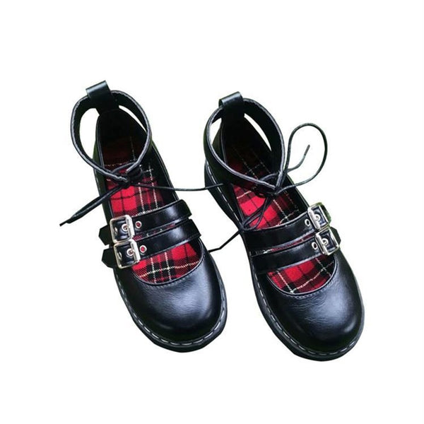 Japanische Student Lolita Goth Schuhe Damen Plateauschuhe Knöchelriemen Schuhe PU Leder MARY JANE Schuhe