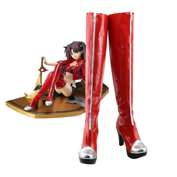 Fate Stay Night FGO Tohsaka Rin Racing Girl Cosplay Red High Heels Shoes Boots Halloween Party Costumes Accessories Custom Made