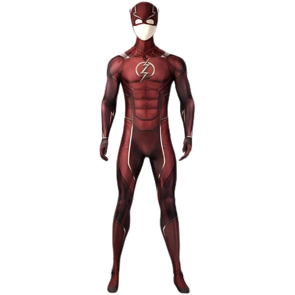 Barry Allen The Flash Cosplay Costumes Masks Spandex Zentai Jumpsuits With Latex Mask Tights Bodysuits For Halloween JusticeMen