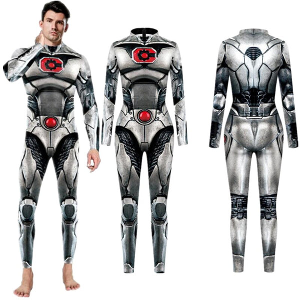 Superhero Cyborg Victor Stone Sexy Slim Jumpsuit Catsuit Cosplay Costumes Zentai Man Bodysuit Fancy Tights Clothes Halloween