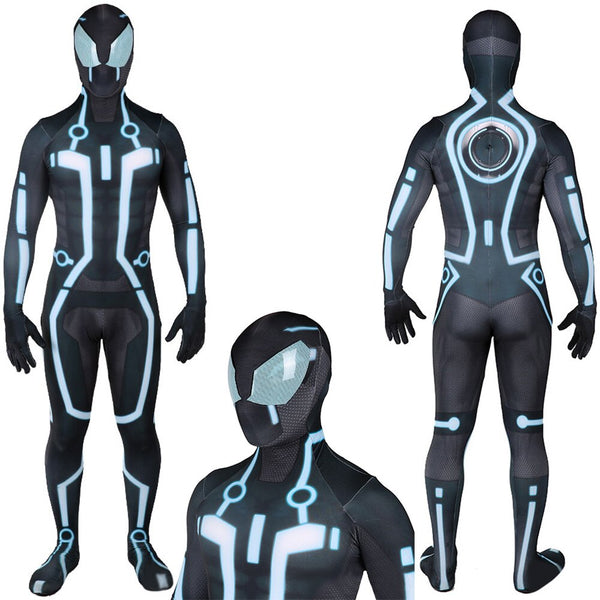 Tron Cosplay Costume Blue Lens Lycra Spandex Superhero Zentai Cosplay Halloween Costumes Tron Bodysuit For Adult Kids