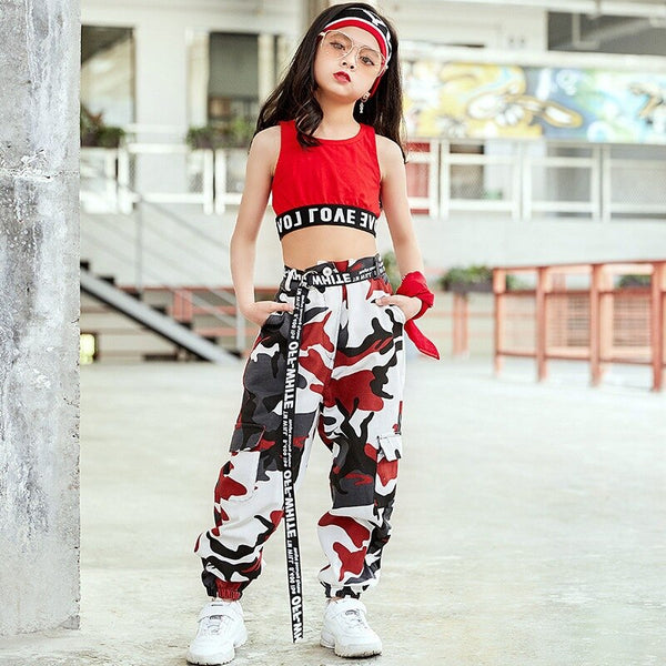 Children's Hip-hop Streetwear  Girls'  Camo Pantsuits  Kid's Jazz Dance Costumes  Drum Performance Clothes