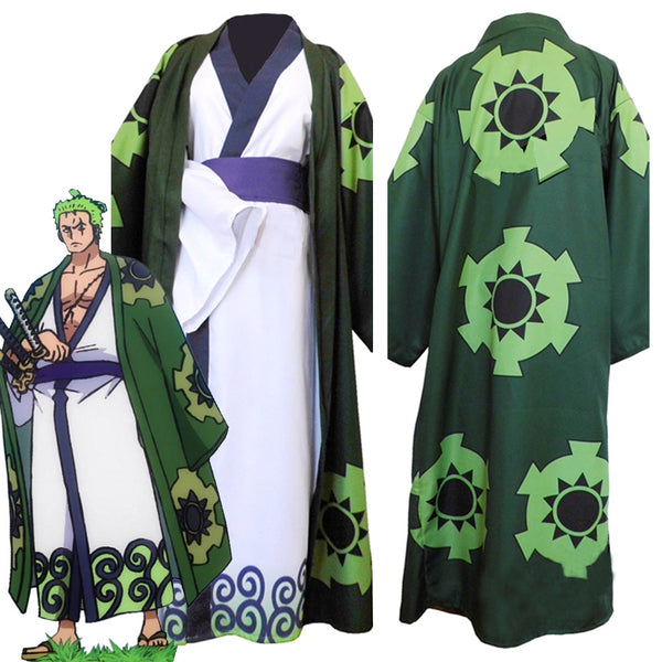 Anime One P Piece Roronoa Zoro Cosplay Costume Wano Kuni Country Kimono Robe Full Suit Outfits Halloween Carnival Suit
