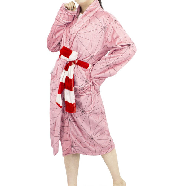 Anime Demon and Slayer Kamado Nezuko Cosplay Costume Flannel Bathrobe Cloak Cape Adult Long Robe Pajamas Swimwear